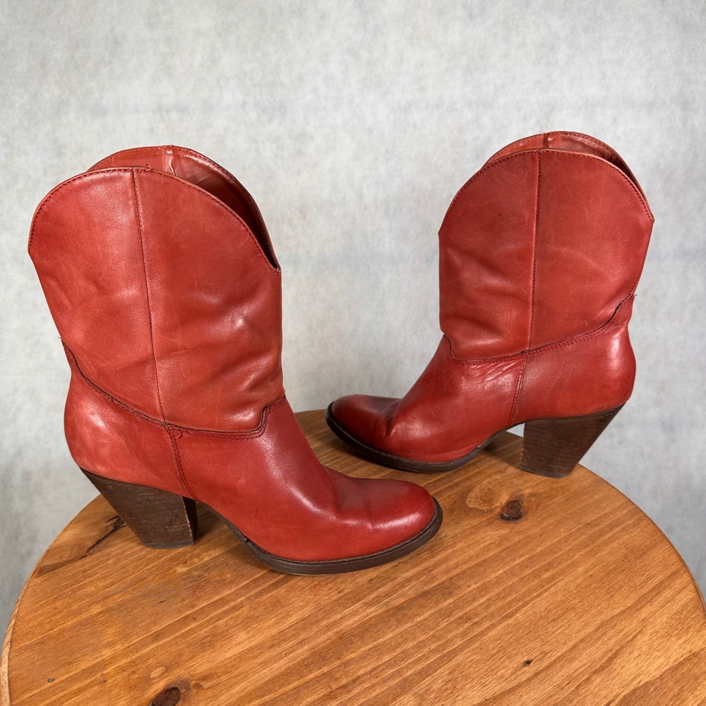 Franco Fortini McKinley2 Booties Womens 8 Red Leather Good Western Block Heel - Picture 10 of 14